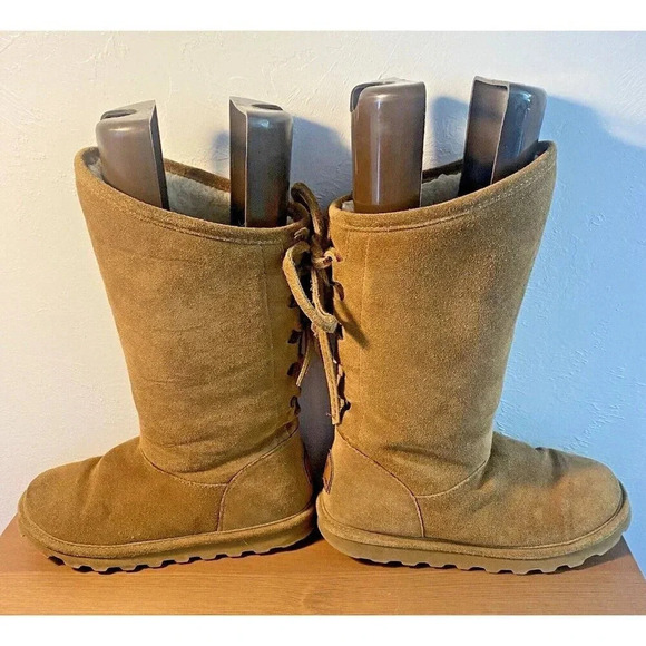 Bearpaw 1955W Phylly Mid Calf Boots in Hickory Suede Womens Size 7 Back Laces - Picture 7 of 15